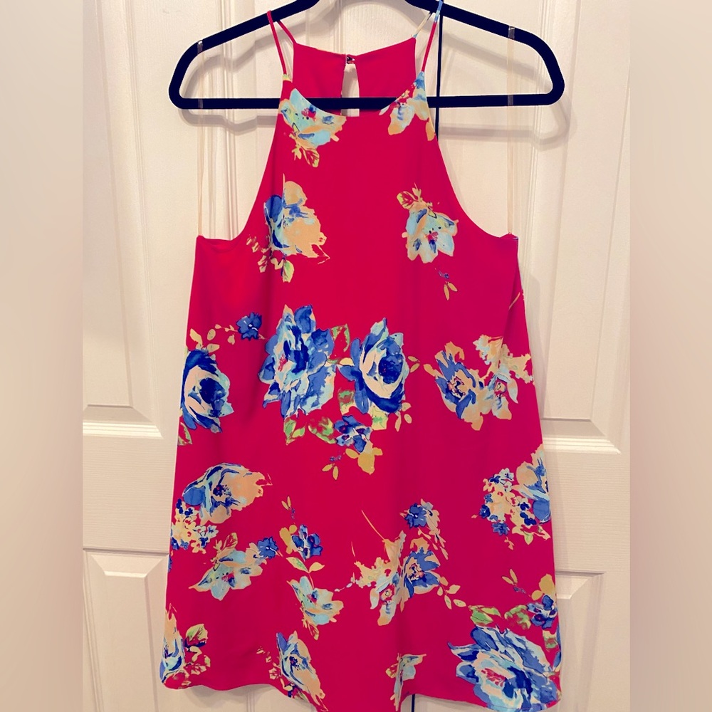 The Impeccable Pig pink size Medium dress with cobalt blue flowers - Picture 1 of 6